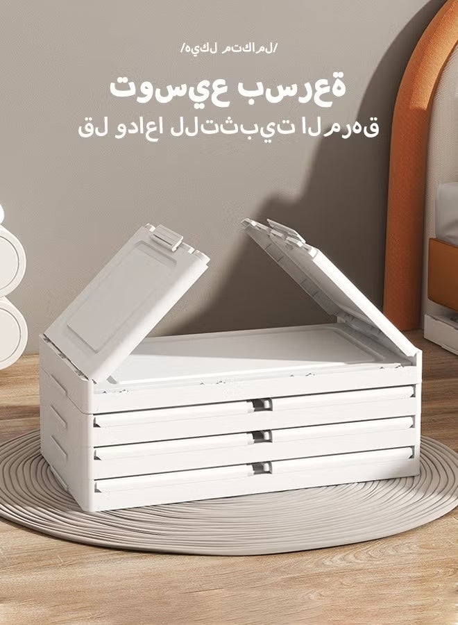 خزانة تخزين قابلة للطي بأربعة أرفف، رف تخزين على شكل درج، رف أدراج قابل للطي، خزانة تخزين بلاستيكية بمقابض، باب مغناطيسي، وعجلات قابلة للإزالة. مناسبة لتخزين الملابس، الأحذية، القبعات، الأمتعة، مستحضرات التجميل، القهوة، الحليب، المشروبات، والوجبات الخفيفة. - Image 3
